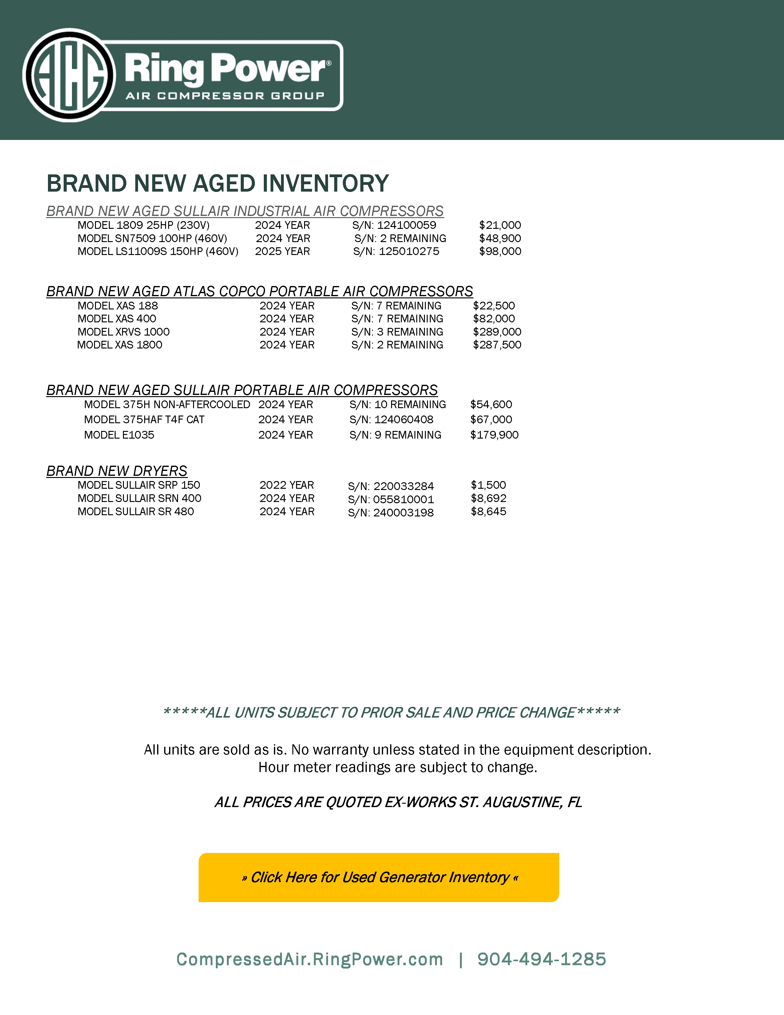 used sullair industrial packages